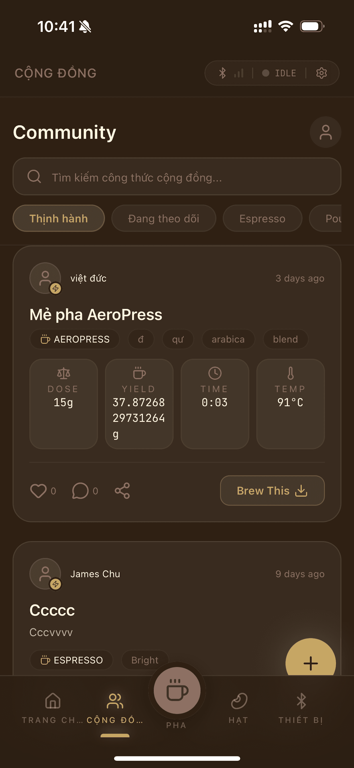 Màn hình cộng đồng của JJC Flow