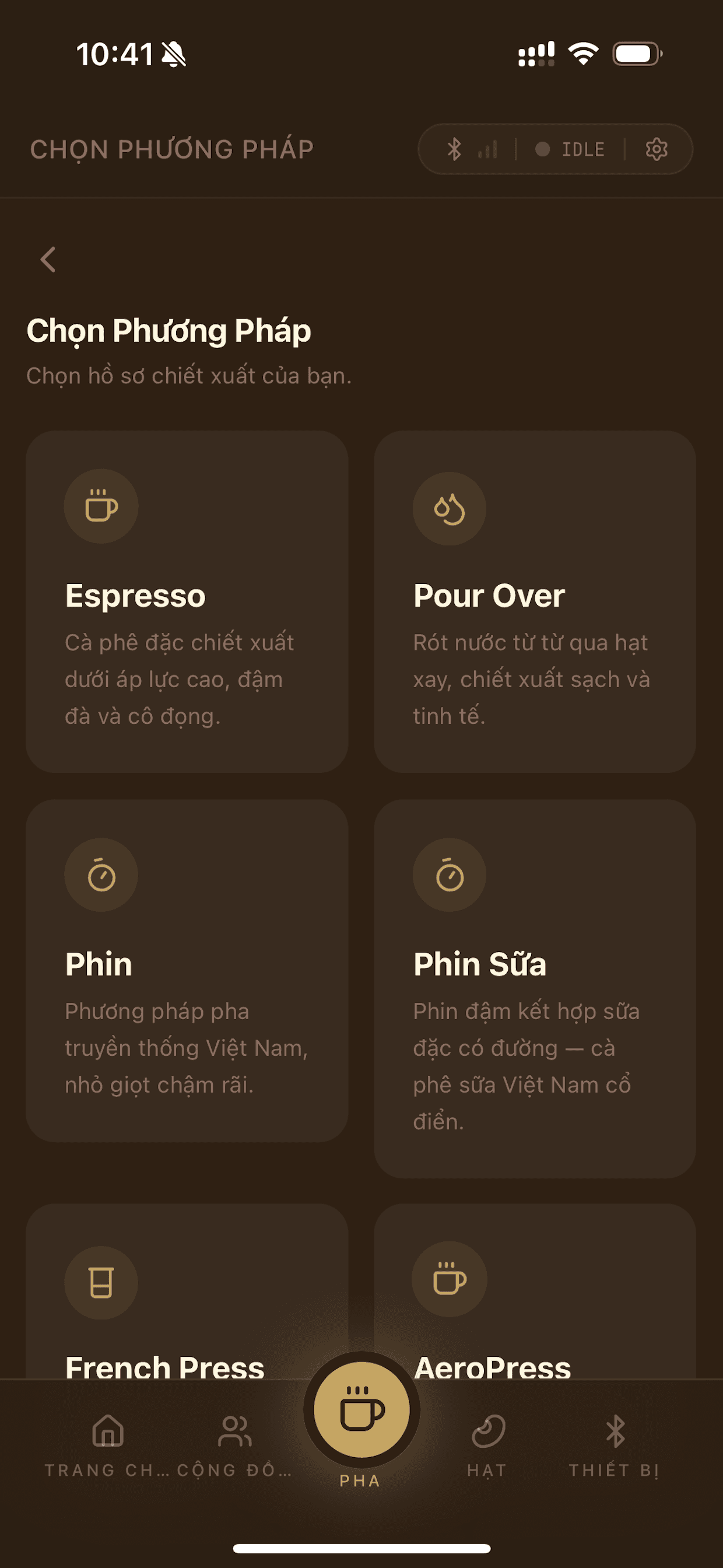 Màn hình chọn phương pháp pha trong JJC Flow